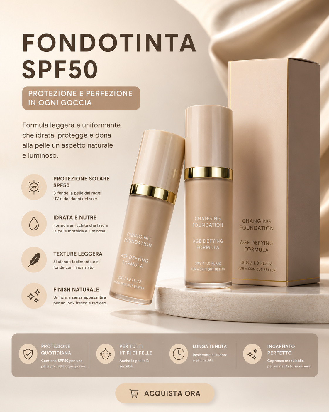 Base Make-Up 4 in 1 con Protezione Solare SPF50